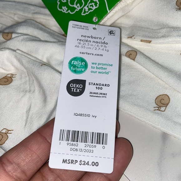 Carter's Baby Unisex Snail 🐌 Design Sleep and Play 2 Way Zipper - Picture 12 of 16